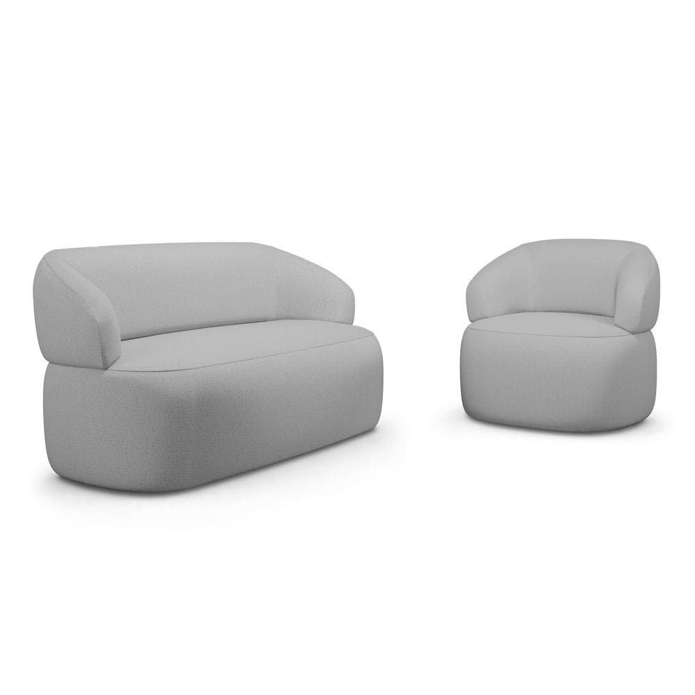 Kit Poltrona Giratória e Sofá Orgânico Living Glee 02 Lugares 140cm Linho Cinza - Desk Design
