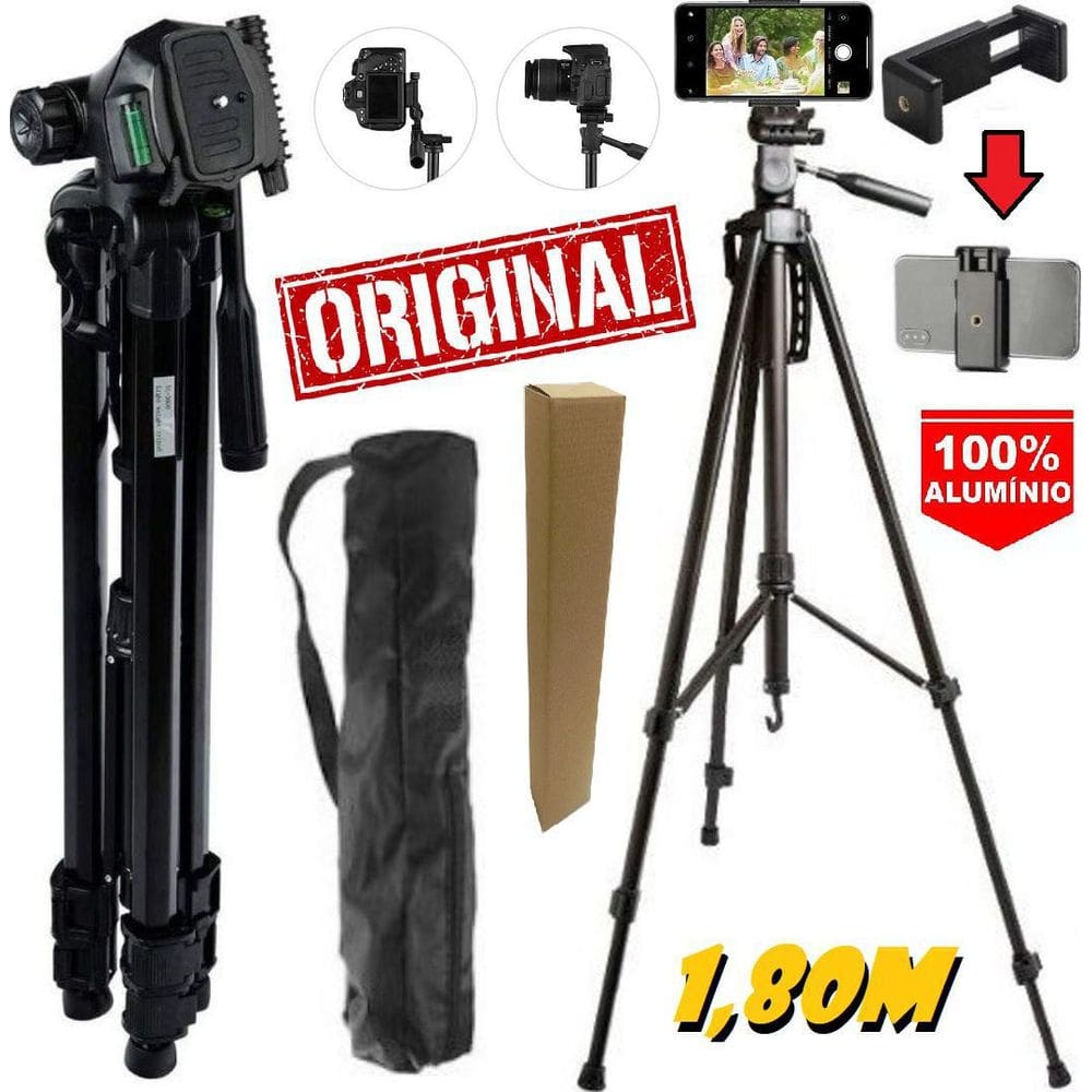 Tripé câmera profissional 1,80m universal suporte smartphone
