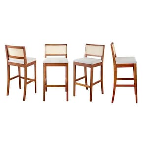 Kit 4 Banquetas com Encosto e Apoio para Pés Tiê CabeCasa MadeiraMadeira Amêndoa/Off White