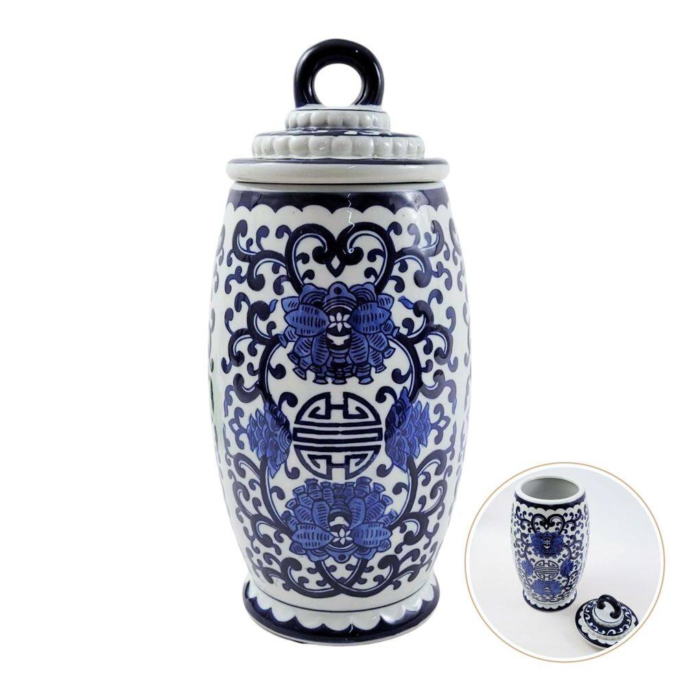 Potiche Azul E Branco Daca 31X15Cm Pote Porcelana Decoração