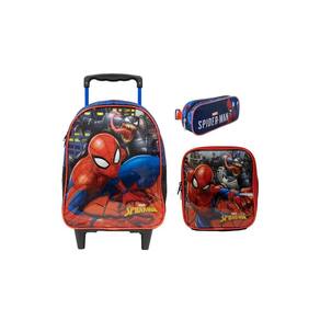 Kit escolar spider man mochila de rodas + lancheira + estojo