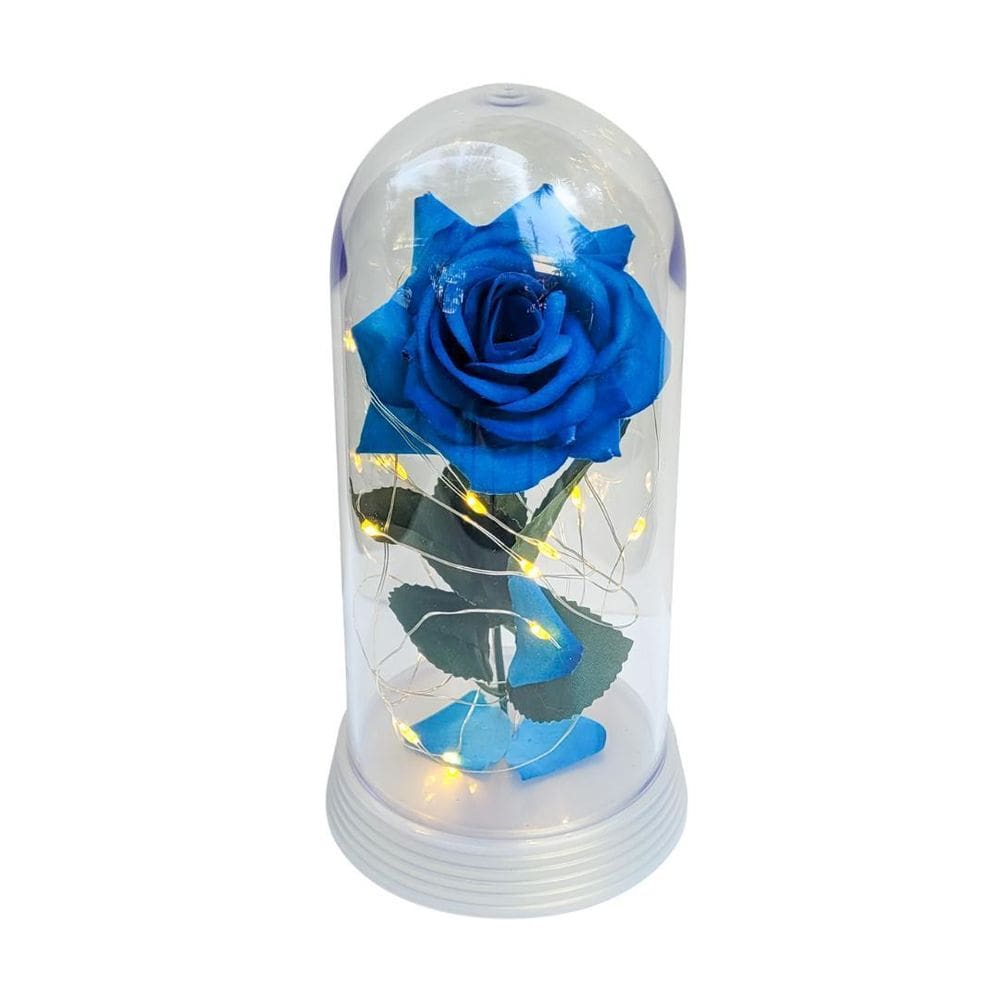 Luminária a rosa encantada azul 20 cm base pérola quente