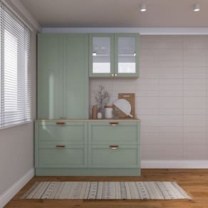 Cozinha Modulada 4 Peças 2 Balcões 1 Aéreo 1 Aéreo Alto Com Tampo Arizona CabeCasa MadeiraMadeira Branco/Menta