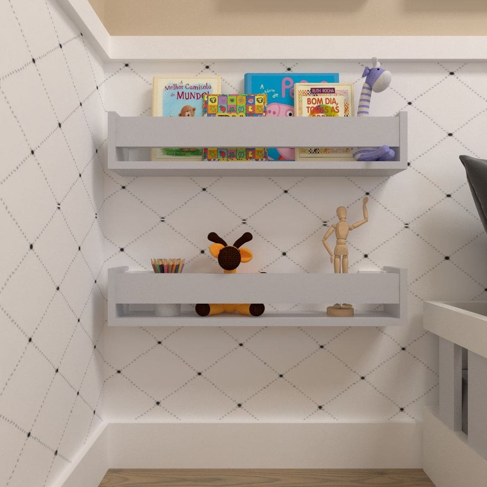 Kit Infantil com 2 Prateleiras Para Livros e Decoração Cinza