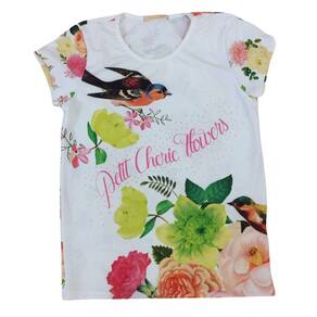 Blusa infantil F em com Brilho Petit Cherie Off Passaros