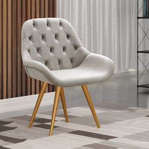Poltrona Lua Botonê Pé Palito Cadeira Decorativa Sala, Escritório, Recepção Bege Claro