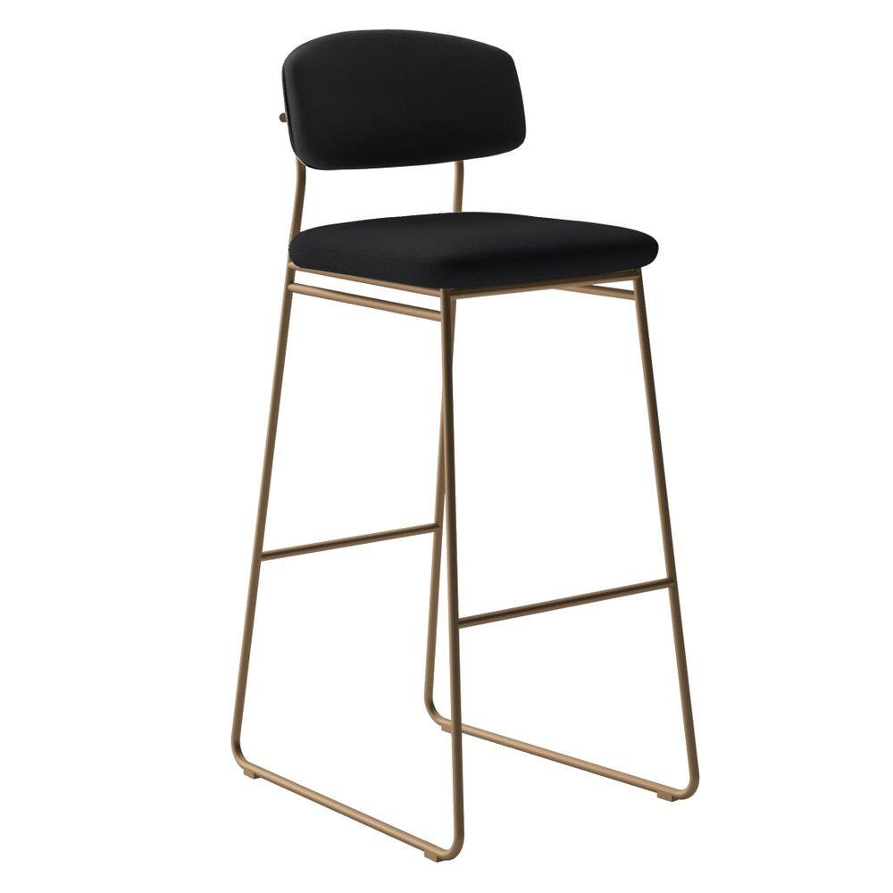 Banqueta Alta para Bancada Sala de Jantar Encosto e Assentos Estofados Linha Jaraguá Dourado/ Duna Preto