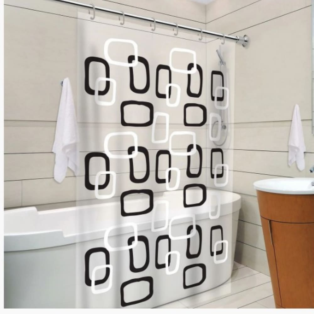 Cortina Box com Gancho e Visor 100% PVC Preto e Branco - Altura 1,38 x Largura 1,98cm - ibiza