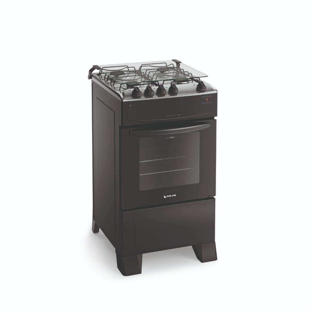Fogão 4 Bocas Atlas Mônaco Top com Acendimento Automático e Forno 50L Preto Bivolt