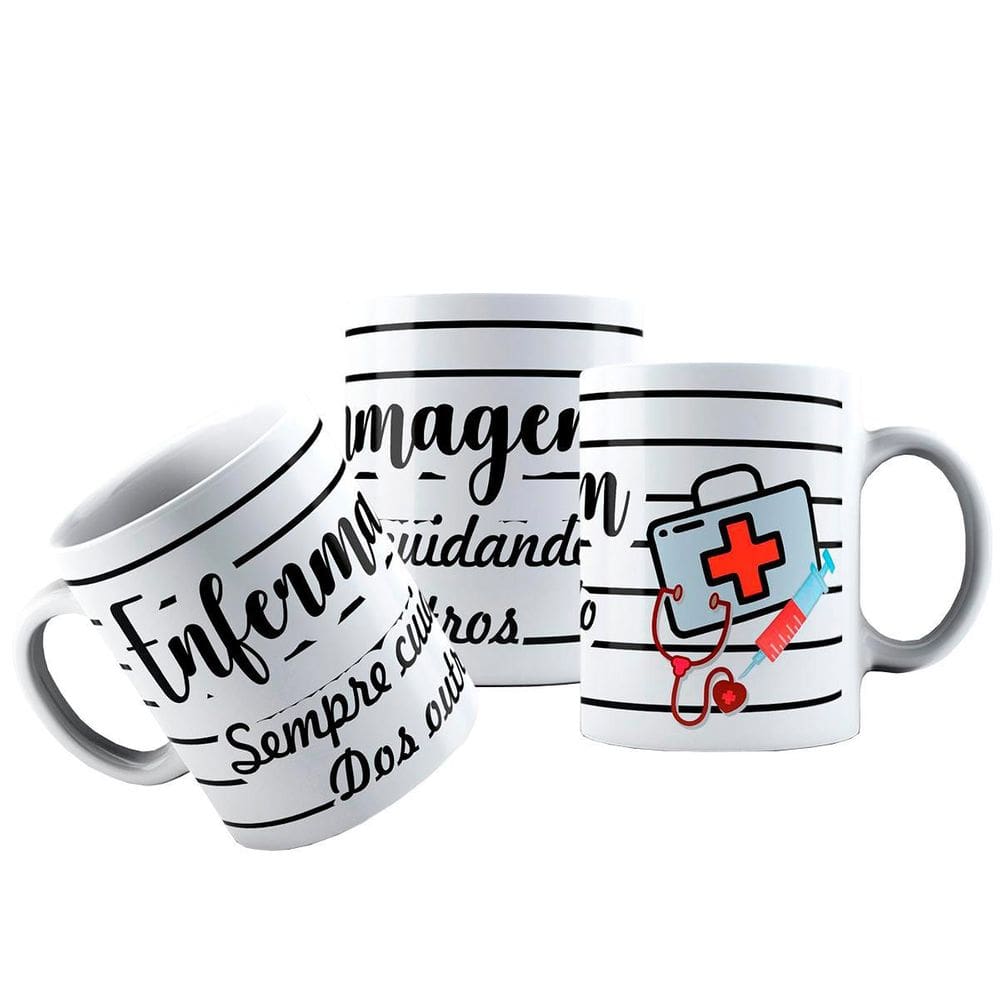 Caneca cerâmica enfermagem sempre cuidando outros