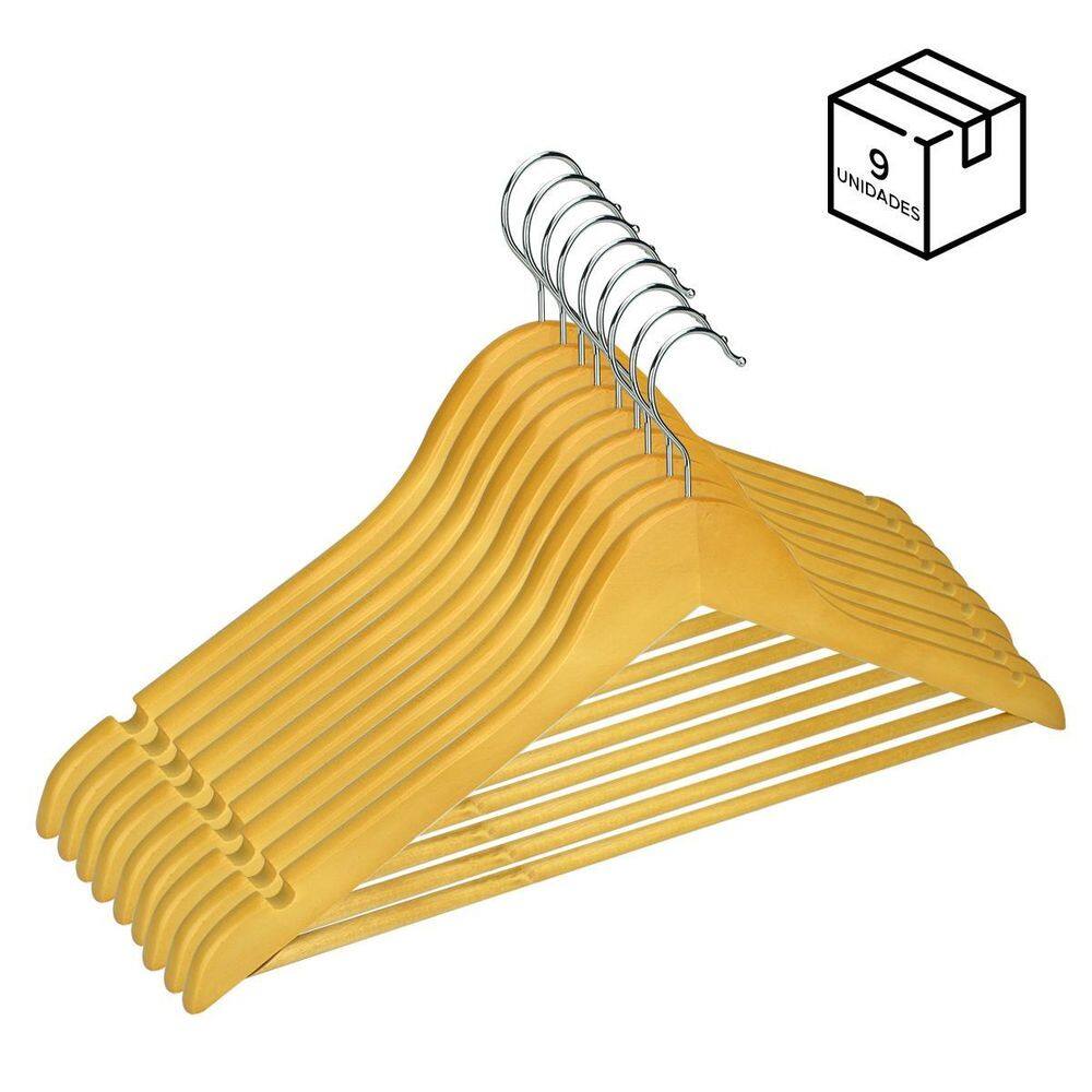 Kit 9 Cabides Madeira Adulto Gancho Metal | Alta Qualidade | Organização