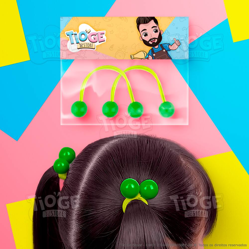 Elásticos de Cabelo Bolinha Candy Prende Fácil Infantil (Xuxinha/Rabicó) Rabo de Cavalo Verde Limão 2 unid (1 par)
