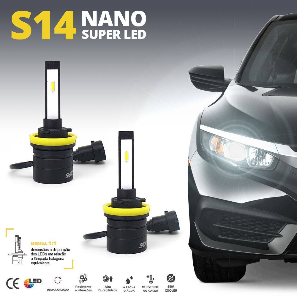 Par Lâmpadas H8 Farol Milha Hyundai HB20 2012 2013 2014 2015 2016 Super Led Mini Nano 6000k Sem Adaptar Furar Tampa Shocklight S14