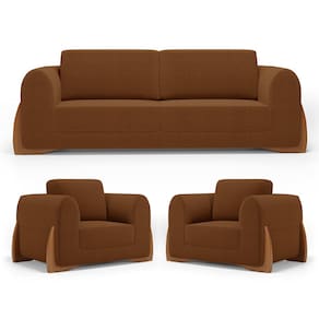 Kit 02 Poltronas e 01 Sofá Bloom 220cm 03 Lugares com Pés de Madeira Bouclê Terracota - Desk Design
