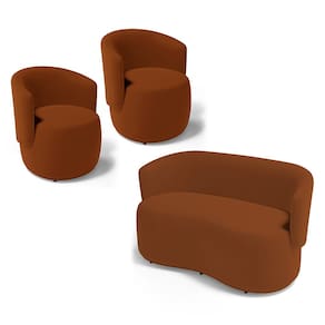 Kit 2 Poltronas e 1 Namoradeira Aisha Orgânica Veludo Terracota - Desk Design