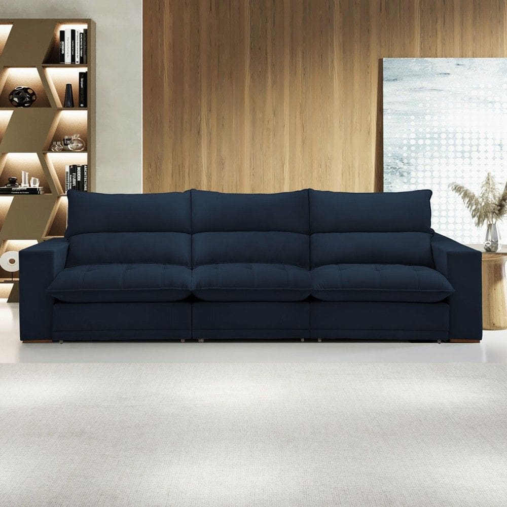 Sofá 4 Lugares Martinho Retrátil Veludo Azul - Celflex