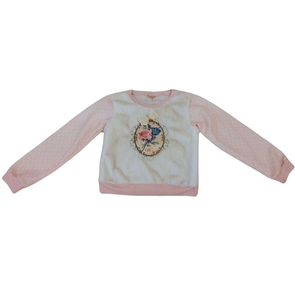 Blusa infantil com Pelo e brilho Petit Cherie Off e rosa