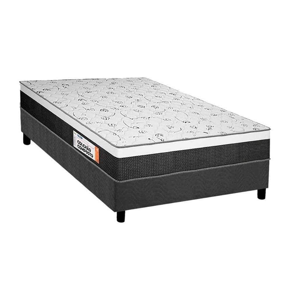 Cama Box Solteiro: Colchão Espuma Plumatex D28/EP Anatômico Falcon Ultra Firme + Base CRC Suede Gray(88x188)