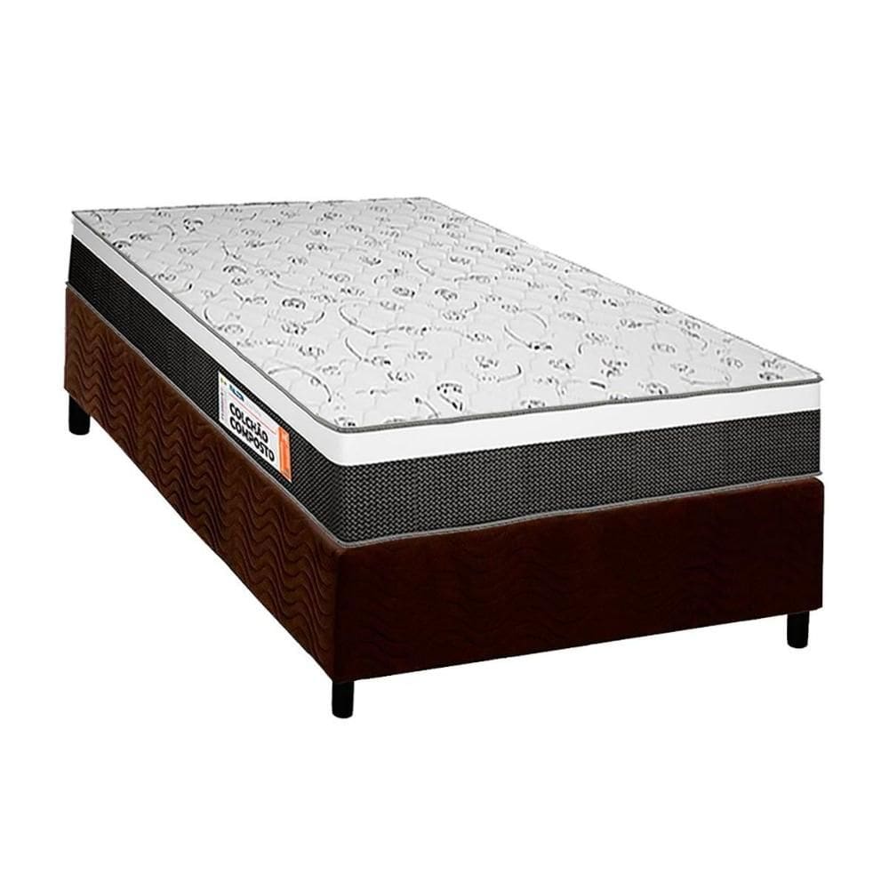 Cama Box Solteiro: Colchão Ortopédico Plumatex D28/EP Anatômico Falcon Ultra Firme + Base CRC Suede Brown(88x188)