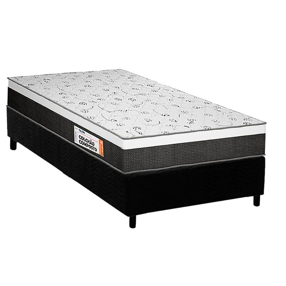 Conjunto Box Solteiro: Colchão Anatômico Plumatex D28/ Falcon Ultra Firme + Base CRC Suede Black(88x188)