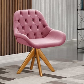 Poltrona Giratória de Madeira Cadeira Decorativa Sala, Escritório, Recepção Lua Rosa