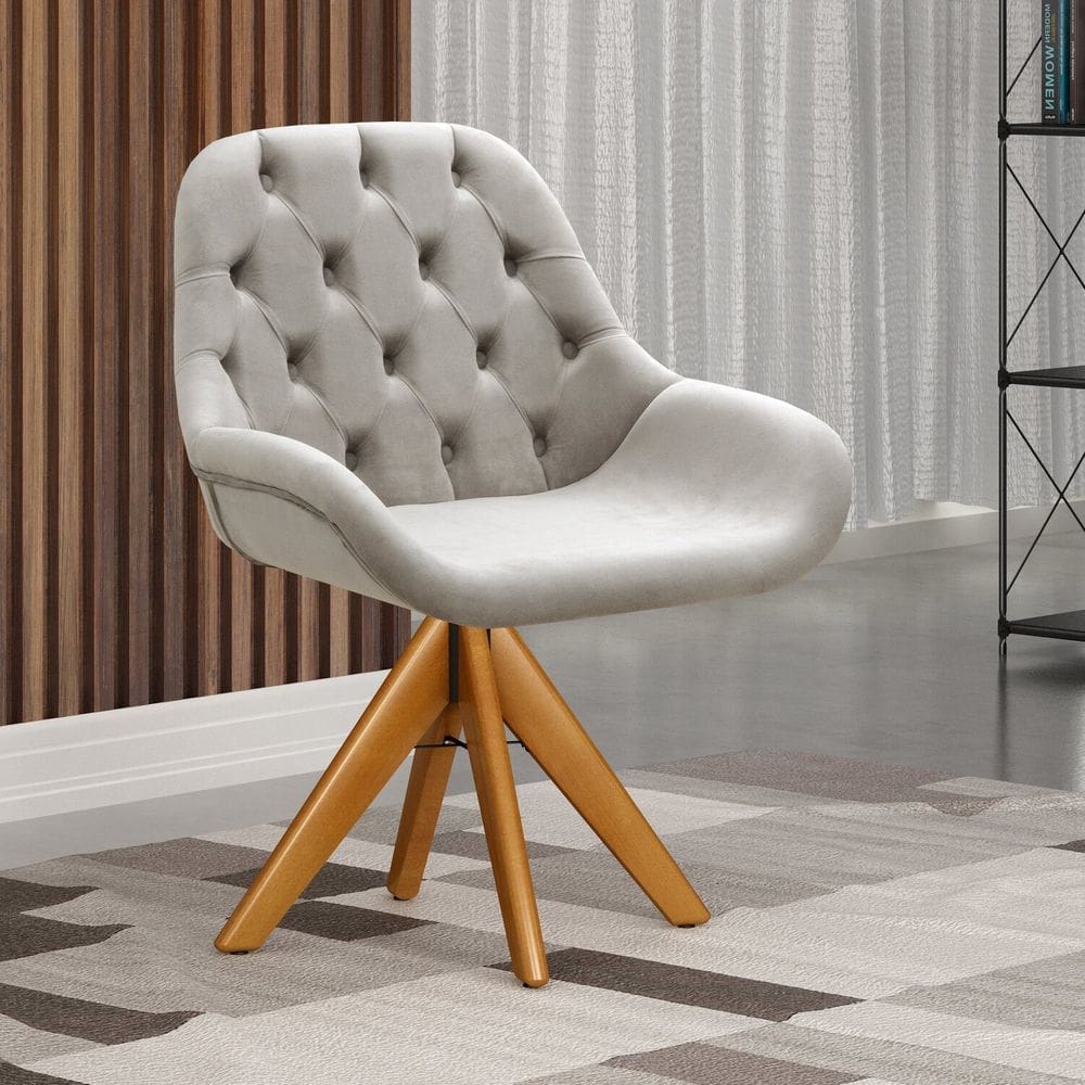 Poltrona Giratória de Madeira Cadeira Decorativa Sala, Escritório, Recepção Lua Bege Claro