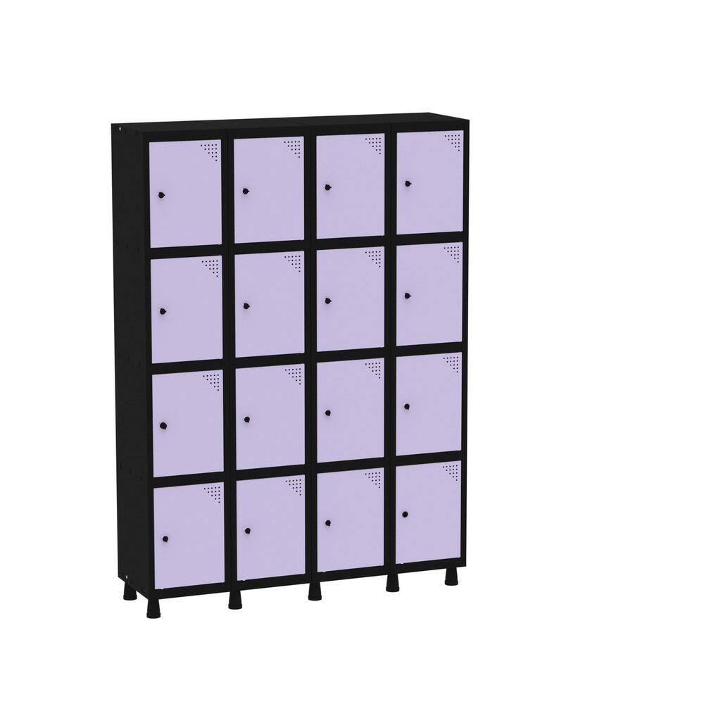 Armário Guarda Volume Locker Roupeiro 16 Portas Aço GRP 504/16 Preto/Lilás