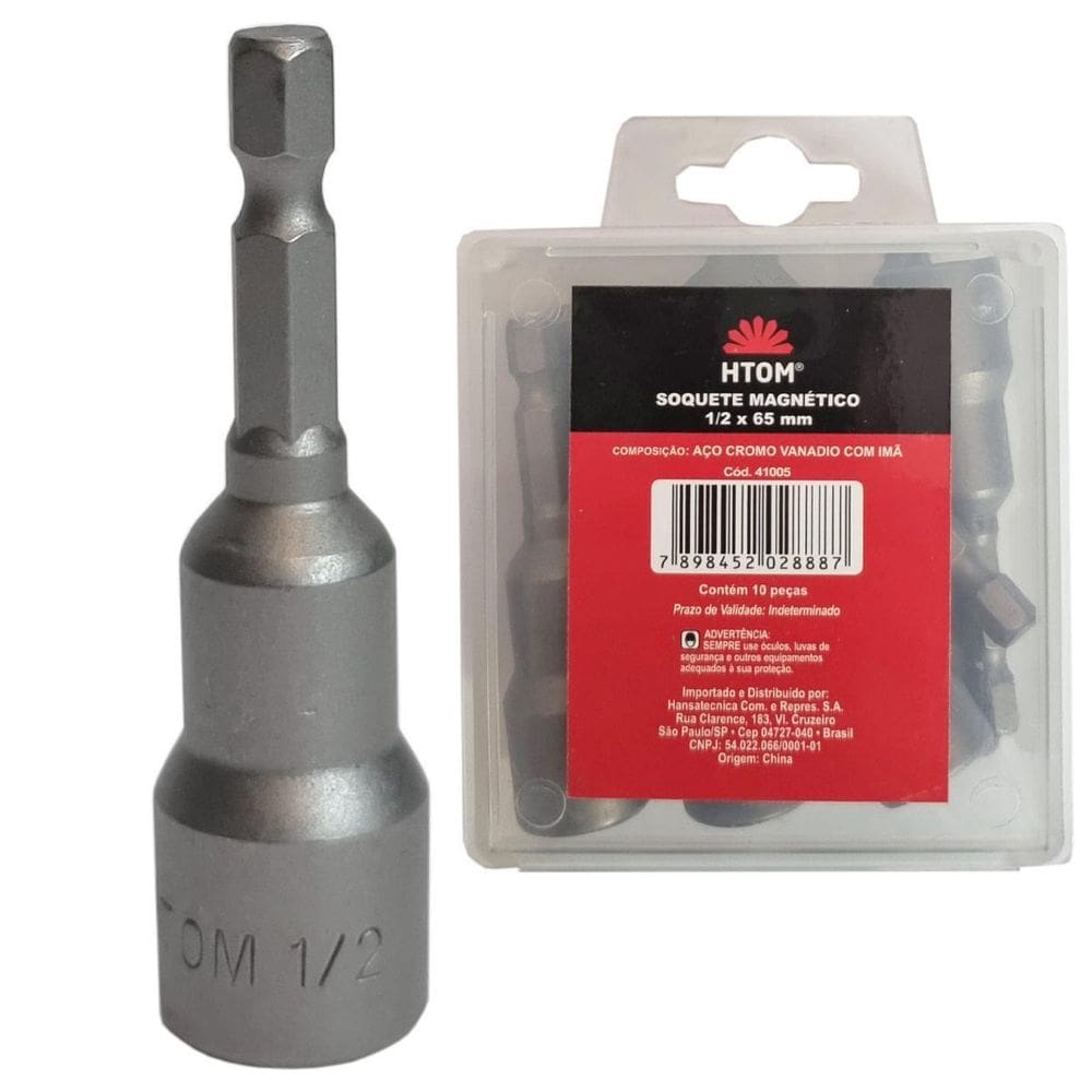Kit 10 soquetes magnéticos 1/2 x 64mm sextavado profissional