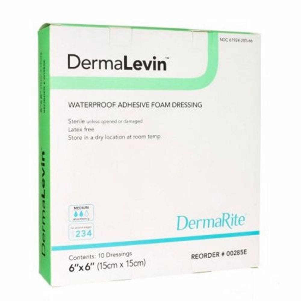Adesivo quadrado DermaLevin de 15 x 6 polegadas com borda estéril 1 cada da DermaRite (pacote com 6)