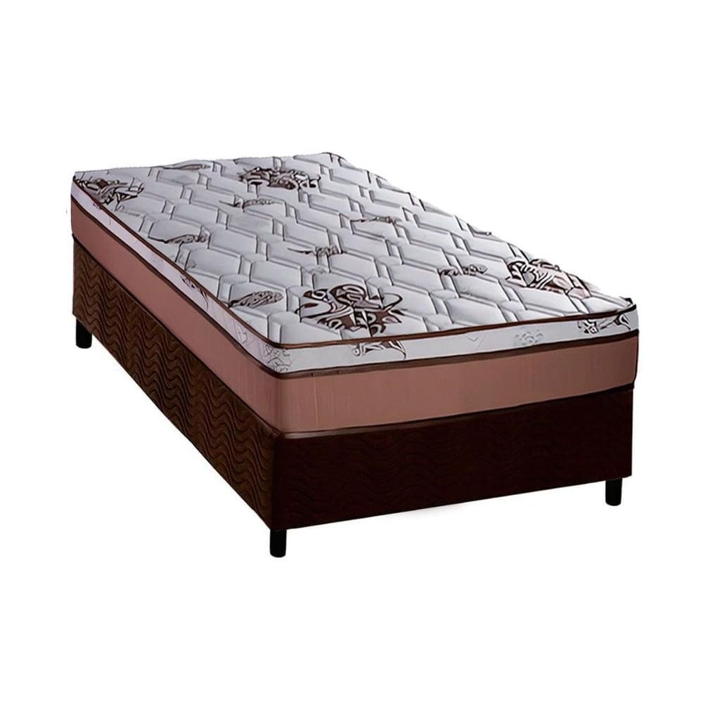 Cama Box Solteiro: Colchão Molas Ensacadas Luckspuma MasterPocket Caribe + Base CRC Suede Brown(88x188)