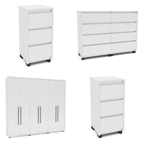 Quarto Casal Completo Guarda Roupa 6 Portas Cômoda 8 Gavetas 2 Mesa de Cabeceira 3 Gavetas Politorno Branco