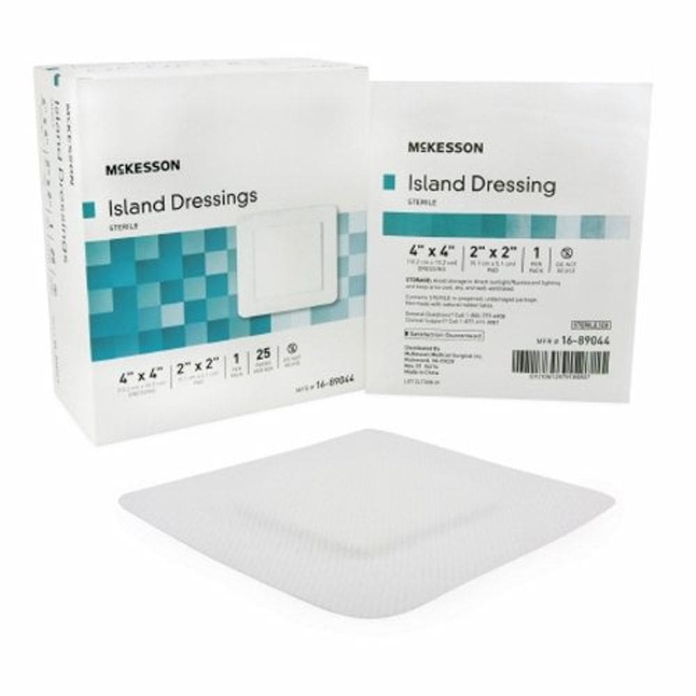 Curativo adesivo McKesson 4 x 4 polegadas de polipropileno/rayon quadrado branco estéril branco 25 unidades da McKesson (pacote com 6)