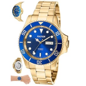 Relógio magnum automático masculino dourado prova dagua azul