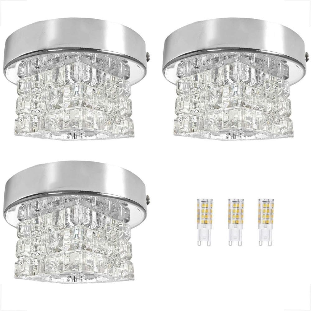 Kit 3 Spot Cristal Sobrepor Quadrado Prata Polido Bet45 +