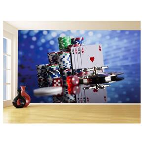 Papel De Parede 3D Salão De Jogos Cartas Poker 3,5M Jcs79