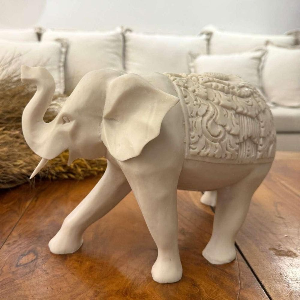 Escultura Elefante Indiano De Pó De Mármore 30Cm