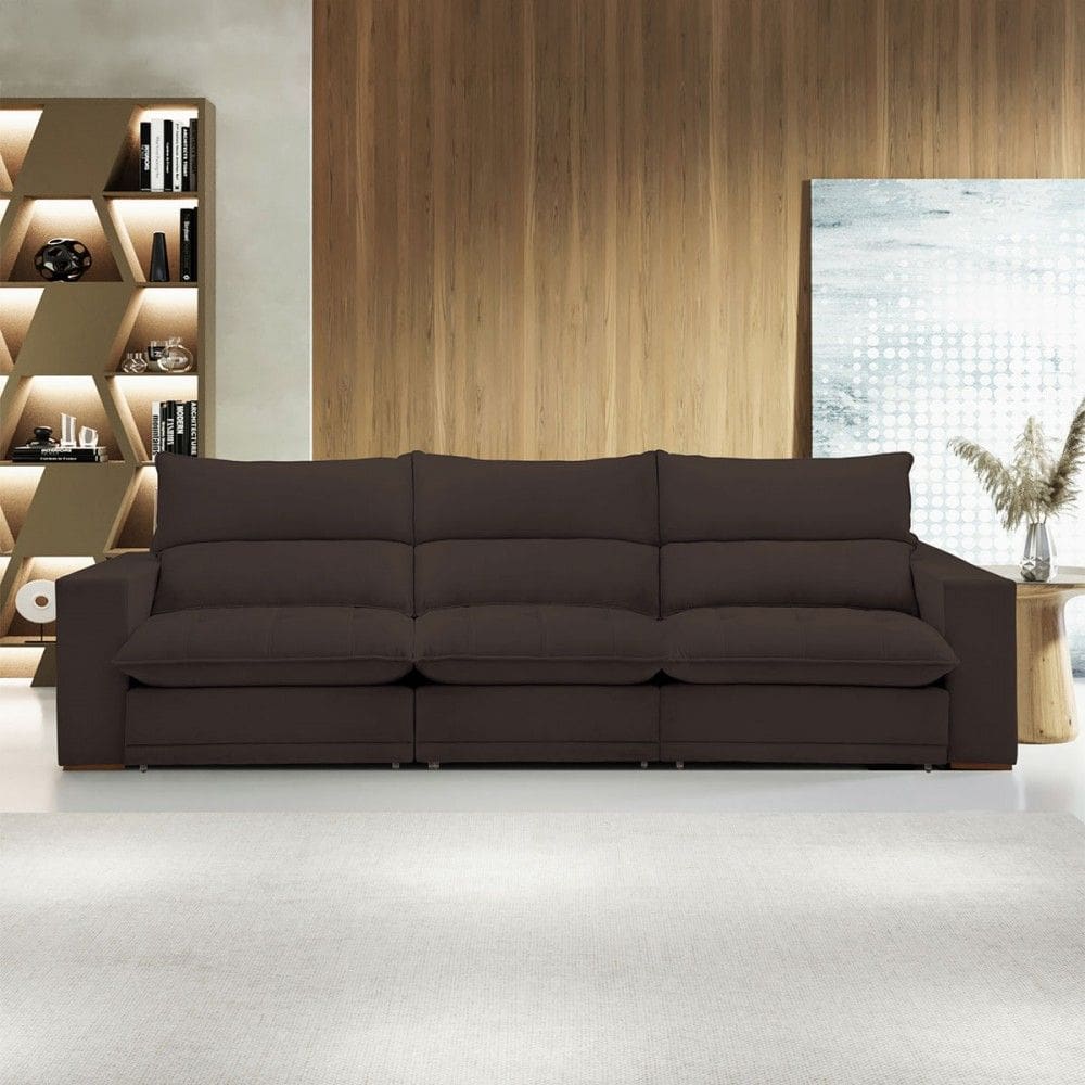 Sofá 5 Lugares Martinho Retrátil 20587 Veludo Marrom  - Celflex