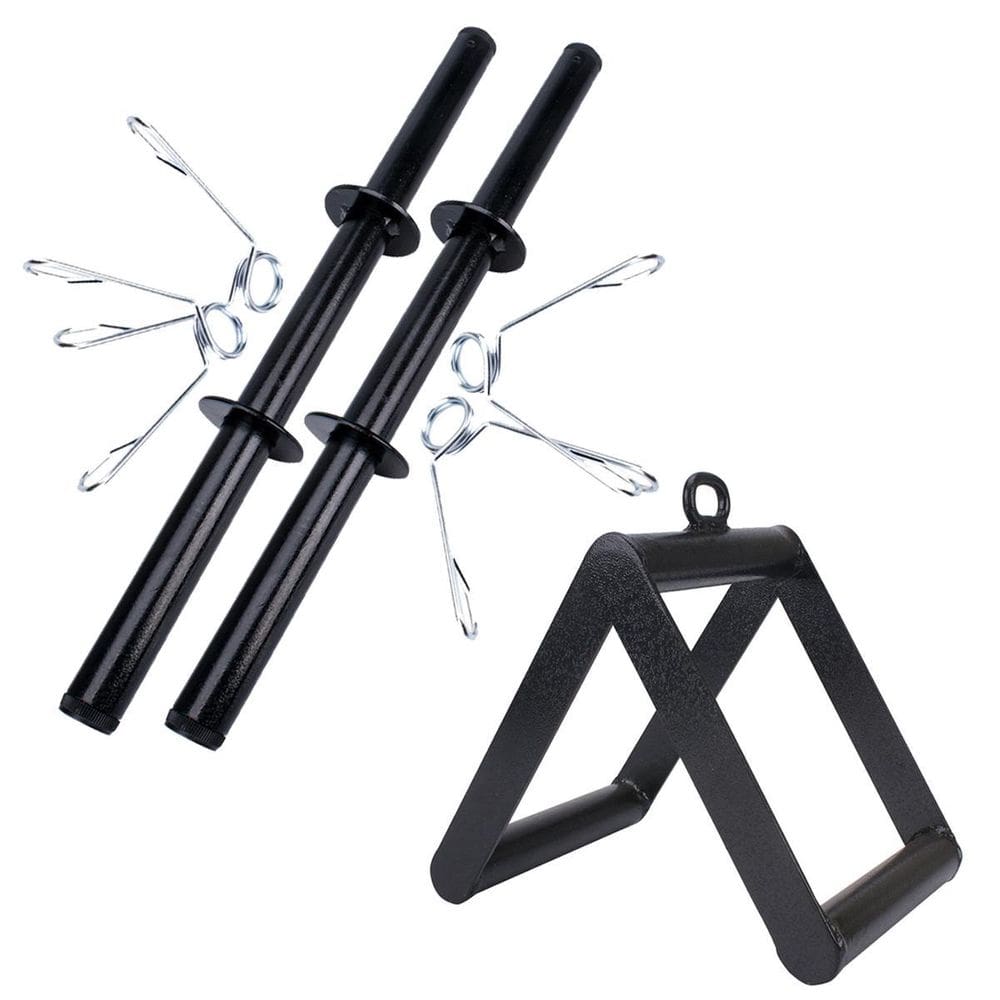 Kit musculação puxador triângulo + 2 barra 40 oca presilhas