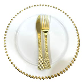 Kit Mesa Posta 6Un Prato 26Cm Acrílico Dourado +Garfo E Faca