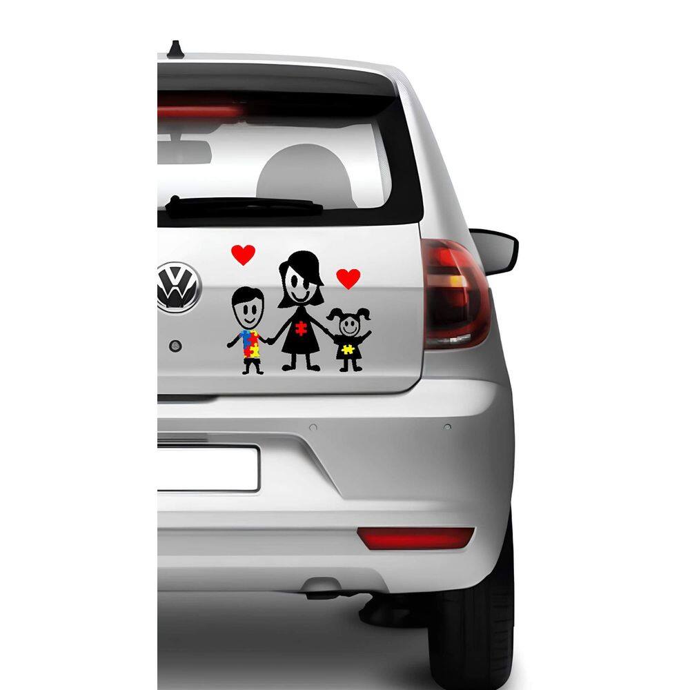 Adesivo De Carro Familia Feliz - Mãe + Filho + Filha