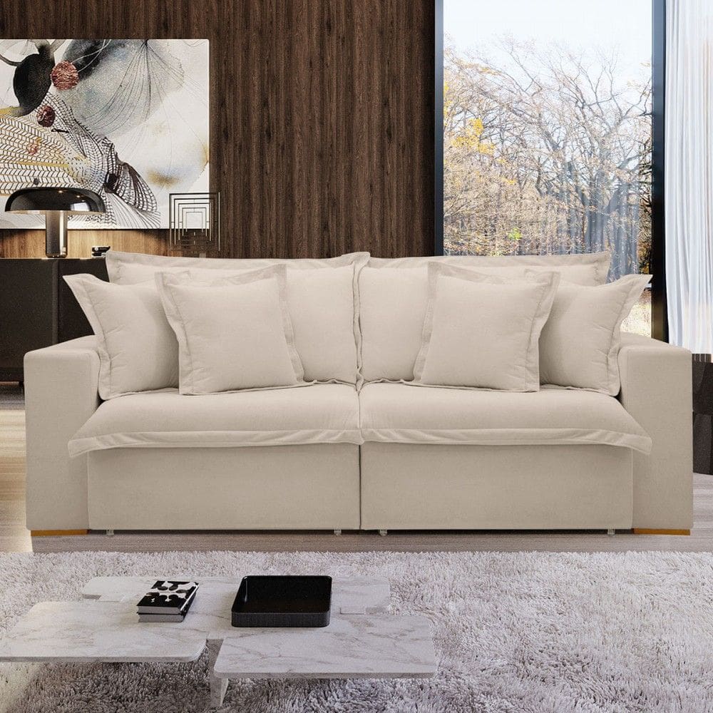 Sofá Cama 3 Lugares Arizona Retrátil Boucle Bege - Celflex