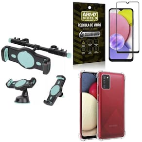 Capinha samsung a03s + suporte veicular 3 em 1 + película 3d
