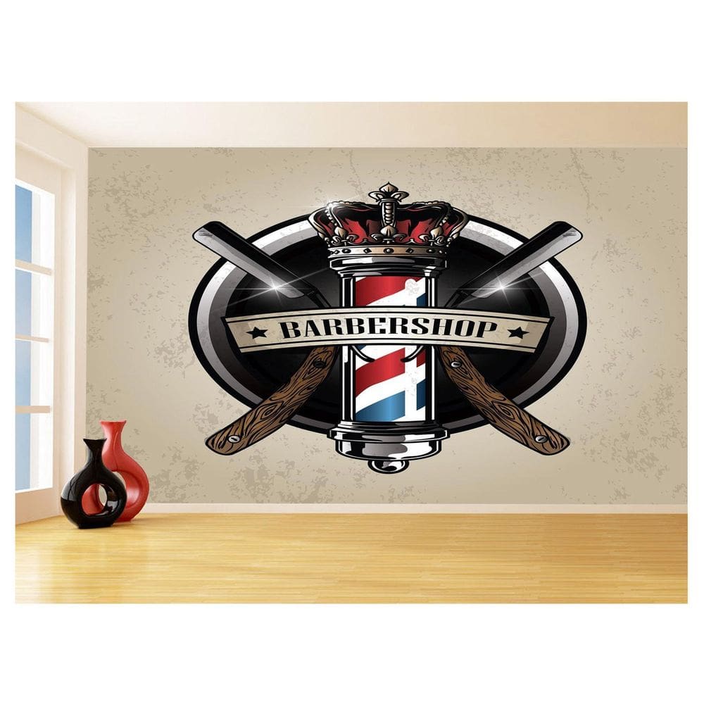 Papel De Parede 3D Barbearia Barber Shop Logo 3,5M Brb26