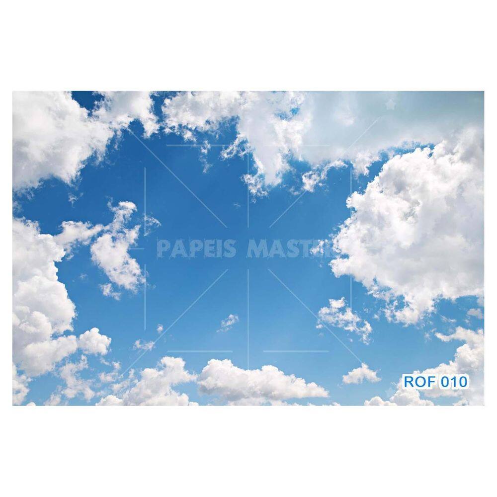 Papel De Teto Céu Azul Nuvem Branca Dia Manhã 3,5M Rof10