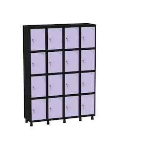 Armário Guarda Volume Locker Roupeiro 16 Portas Aço GRF 504/16 Preto/Lilás