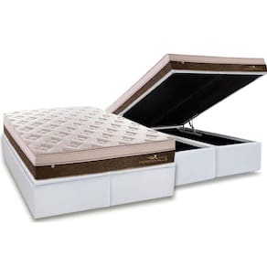 Cama Box Baú Queen: Colchão Molas Ensacadas Plumatex MasterPocket Personalle + Base CRC Courano White(158x198)