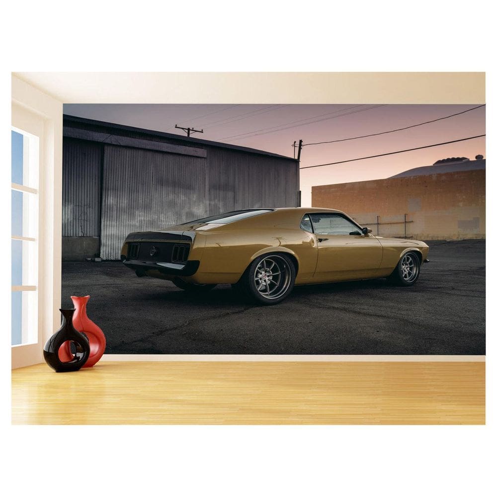 Papel De Parede 3D Carro Antigo Ford Mustang Hot 3,5M Cxr50