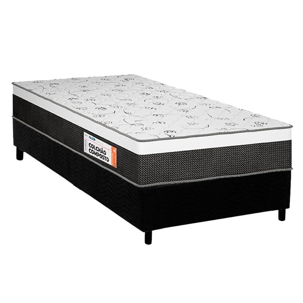 Cama Box Solteiro: Colchão Ortopédico Plumatex D28/EP Falcon Ultra Firme + Base CRC Suede Black(88x188)