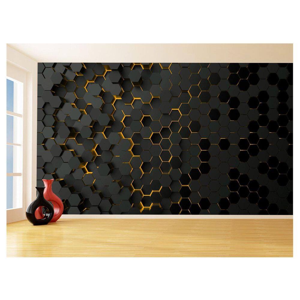 Papel De Parede 3D Colméia Moderno Gamer Amarelo 3,5M Txt39
