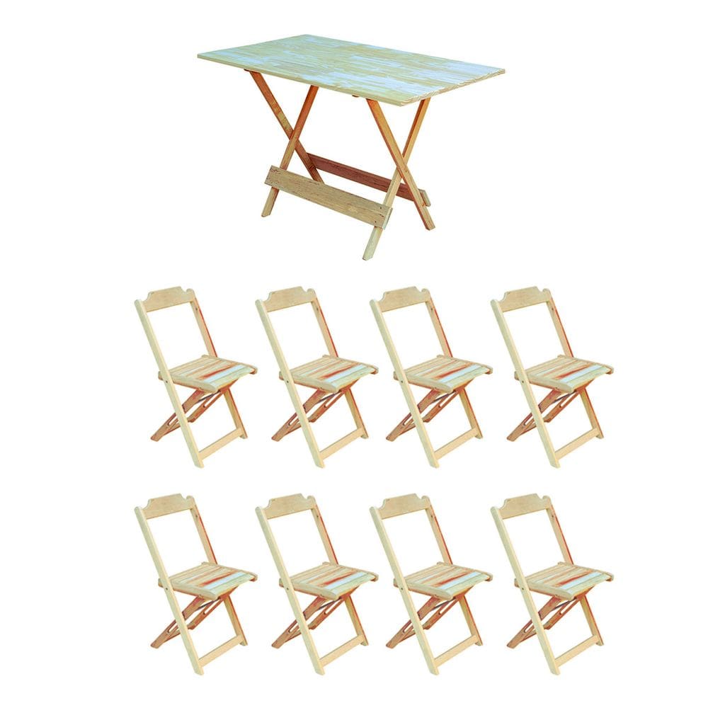 Conjunto Mesa de Madeira Dobravel 120x70 sem Pintura/crua 8 Cadeiras